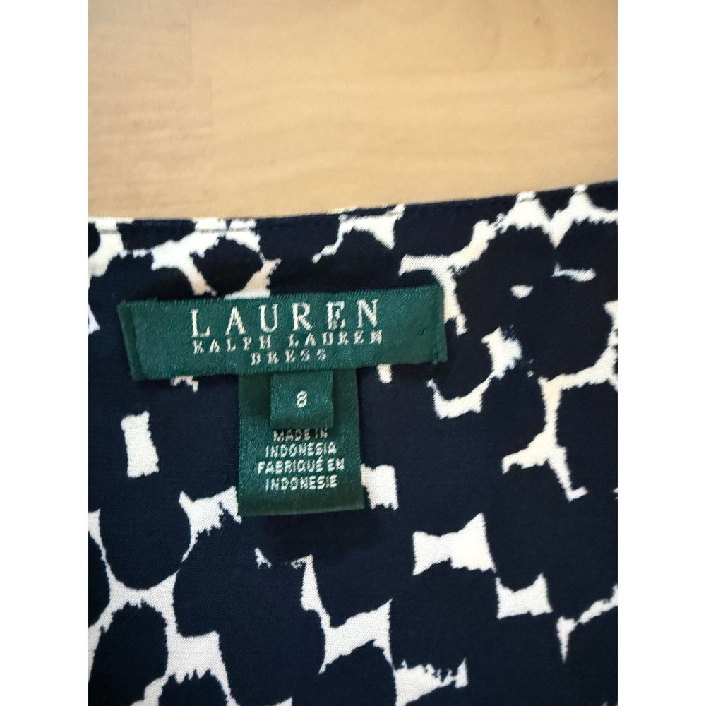 Lauren Ralph Lauren Navy White Animal Print Sheath Dress Cap Sleeve V Neck - Picture 8 of 13